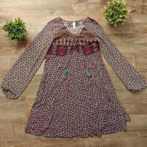 Boho Multi Print Tie Up Dress